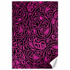 Hot Pink And Black Paisley Swirls Canvas 12  X 18  by SpinnyChairDesigns