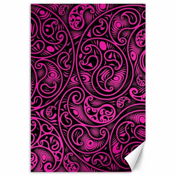 Hot Pink and Black Paisley Swirls Canvas 12  x 18 