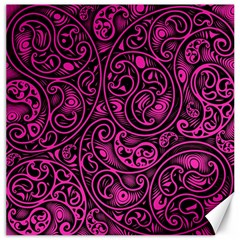 Hot Pink And Black Paisley Swirls Canvas 16  X 16  by SpinnyChairDesigns