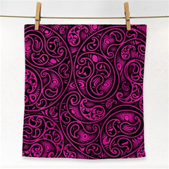 Hot Pink And Black Paisley Swirls Face Towel by SpinnyChairDesigns