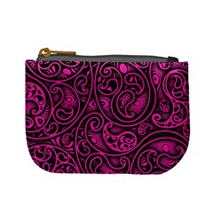 Hot Pink And Black Paisley Swirls Mini Coin Purse by SpinnyChairDesigns