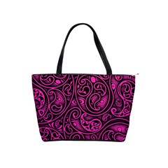 Hot Pink And Black Paisley Swirls Classic Shoulder Handbag by SpinnyChairDesigns