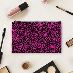 Hot Pink And Black Paisley Swirls Cosmetic Bag (medium) by SpinnyChairDesigns