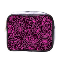 Hot Pink And Black Paisley Swirls Mini Toiletries Bag (one Side) by SpinnyChairDesigns