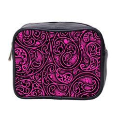 Hot Pink And Black Paisley Swirls Mini Toiletries Bag (two Sides) by SpinnyChairDesigns