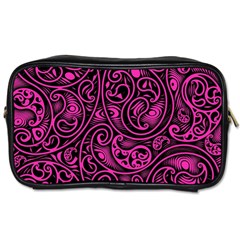 Hot Pink And Black Paisley Swirls Toiletries Bag (one Side) by SpinnyChairDesigns