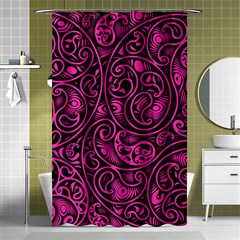 Hot Pink And Black Paisley Swirls Shower Curtain 48  X 72  (small)  by SpinnyChairDesigns