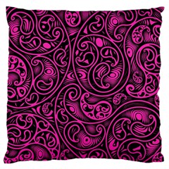 Hot Pink And Black Paisley Swirls Large Cushion Case (two Sides) by SpinnyChairDesigns