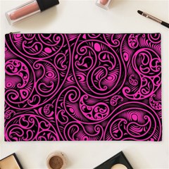 Hot Pink And Black Paisley Swirls Cosmetic Bag (xxl) by SpinnyChairDesigns