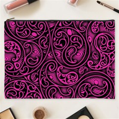 Hot Pink And Black Paisley Swirls Cosmetic Bag (xxxl) by SpinnyChairDesigns