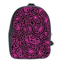 Hot Pink And Black Paisley Swirls School Bag (xl) by SpinnyChairDesigns