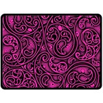 Hot Pink and Black Paisley Swirls Double Sided Fleece Blanket (Large)  80 x60  Blanket Front