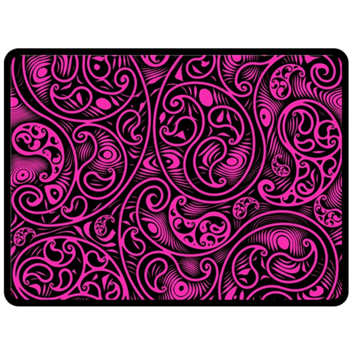 Hot Pink and Black Paisley Swirls Double Sided Fleece Blanket (Large) 