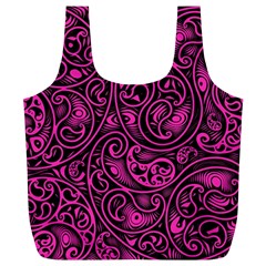 Hot Pink And Black Paisley Swirls Full Print Recycle Bag (xl) by SpinnyChairDesigns