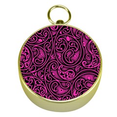 Hot Pink And Black Paisley Swirls Gold Compasses by SpinnyChairDesigns