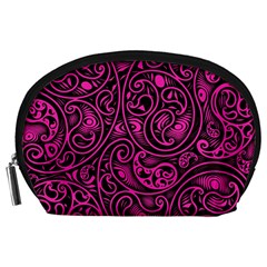 Hot Pink And Black Paisley Swirls Accessory Pouch (large) by SpinnyChairDesigns