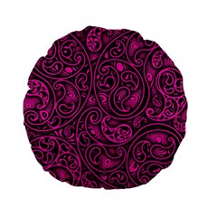 Hot Pink And Black Paisley Swirls Standard 15  Premium Flano Round Cushions by SpinnyChairDesigns