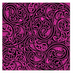 Hot Pink And Black Paisley Swirls Large Satin Scarf (square) by SpinnyChairDesigns