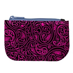 Hot Pink And Black Paisley Swirls Large Coin Purse by SpinnyChairDesigns