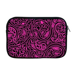 Hot Pink And Black Paisley Swirls Apple Macbook Pro 17  Zipper Case by SpinnyChairDesigns