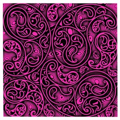 Hot Pink And Black Paisley Swirls Wooden Puzzle Square by SpinnyChairDesigns