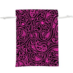 Hot Pink And Black Paisley Swirls  Lightweight Drawstring Pouch (xl) by SpinnyChairDesigns