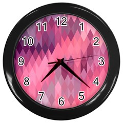 Pink Purple Diamond Pattern Wall Clock (black) by SpinnyChairDesigns