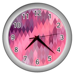 Pink Purple Diamond Pattern Wall Clock (silver) by SpinnyChairDesigns