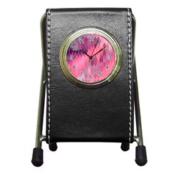 Pink Purple Diamond Pattern Pen Holder Desk Clock by SpinnyChairDesigns