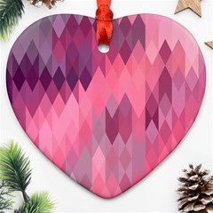 Pink Purple Diamond Pattern Heart Ornament (two Sides) by SpinnyChairDesigns