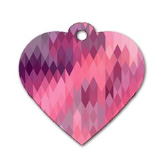 Pink Purple Diamond Pattern Dog Tag Heart (two Sides) by SpinnyChairDesigns