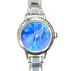 Aqua Blue Diamond Pattern Round Italian Charm Watch