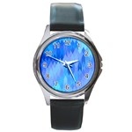 Aqua Blue Diamond Pattern Round Metal Watch Front