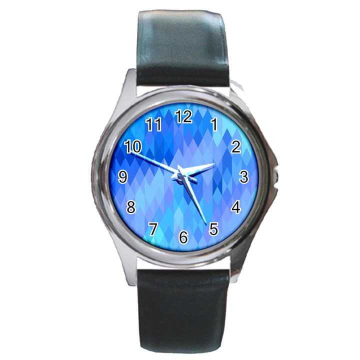 Aqua Blue Diamond Pattern Round Metal Watch