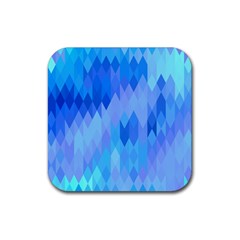 Aqua Blue Diamond Pattern Rubber Coaster (square)  by SpinnyChairDesigns