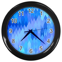 Aqua Blue Diamond Pattern Wall Clock (Black)