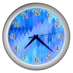 Aqua Blue Diamond Pattern Wall Clock (Silver)