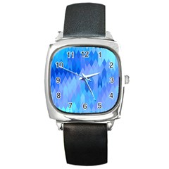 Aqua Blue Diamond Pattern Square Metal Watch by SpinnyChairDesigns