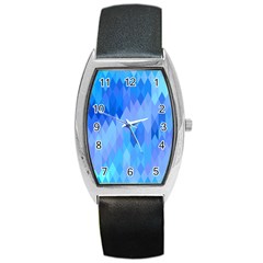 Aqua Blue Diamond Pattern Barrel Style Metal Watch