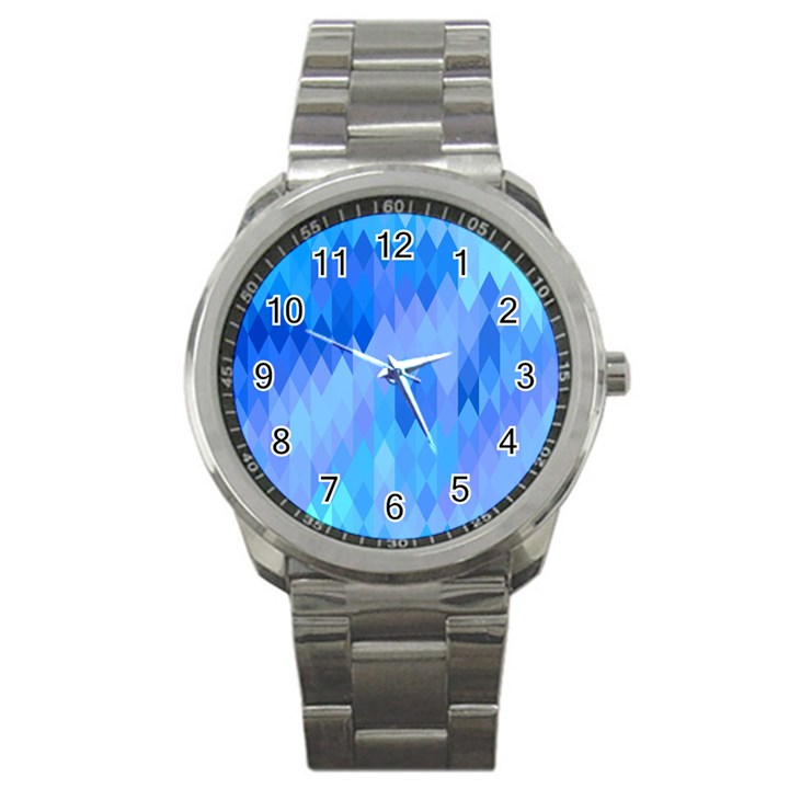 Aqua Blue Diamond Pattern Sport Metal Watch