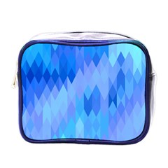 Aqua Blue Diamond Pattern Mini Toiletries Bag (one Side) by SpinnyChairDesigns