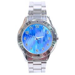 Aqua Blue Diamond Pattern Stainless Steel Analogue Watch by SpinnyChairDesigns