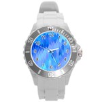 Aqua Blue Diamond Pattern Round Plastic Sport Watch (L) Front