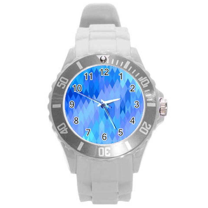 Aqua Blue Diamond Pattern Round Plastic Sport Watch (L)