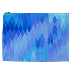 Aqua Blue Diamond Pattern Cosmetic Bag (xxl) by SpinnyChairDesigns