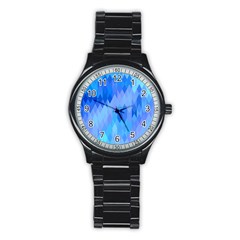 Aqua Blue Diamond Pattern Stainless Steel Round Watch