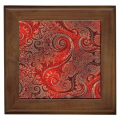 Scarlet Red Grey Brown Swirls Spirals Framed Tile by SpinnyChairDesigns