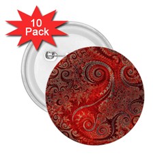 Scarlet Red Grey Brown Swirls Spirals 2 25  Buttons (10 Pack)  by SpinnyChairDesigns