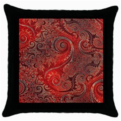 Scarlet Red Grey Brown Swirls Spirals Throw Pillow Case (black) by SpinnyChairDesigns