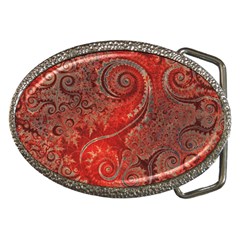 Scarlet Red Grey Brown Swirls Spirals Belt Buckles by SpinnyChairDesigns